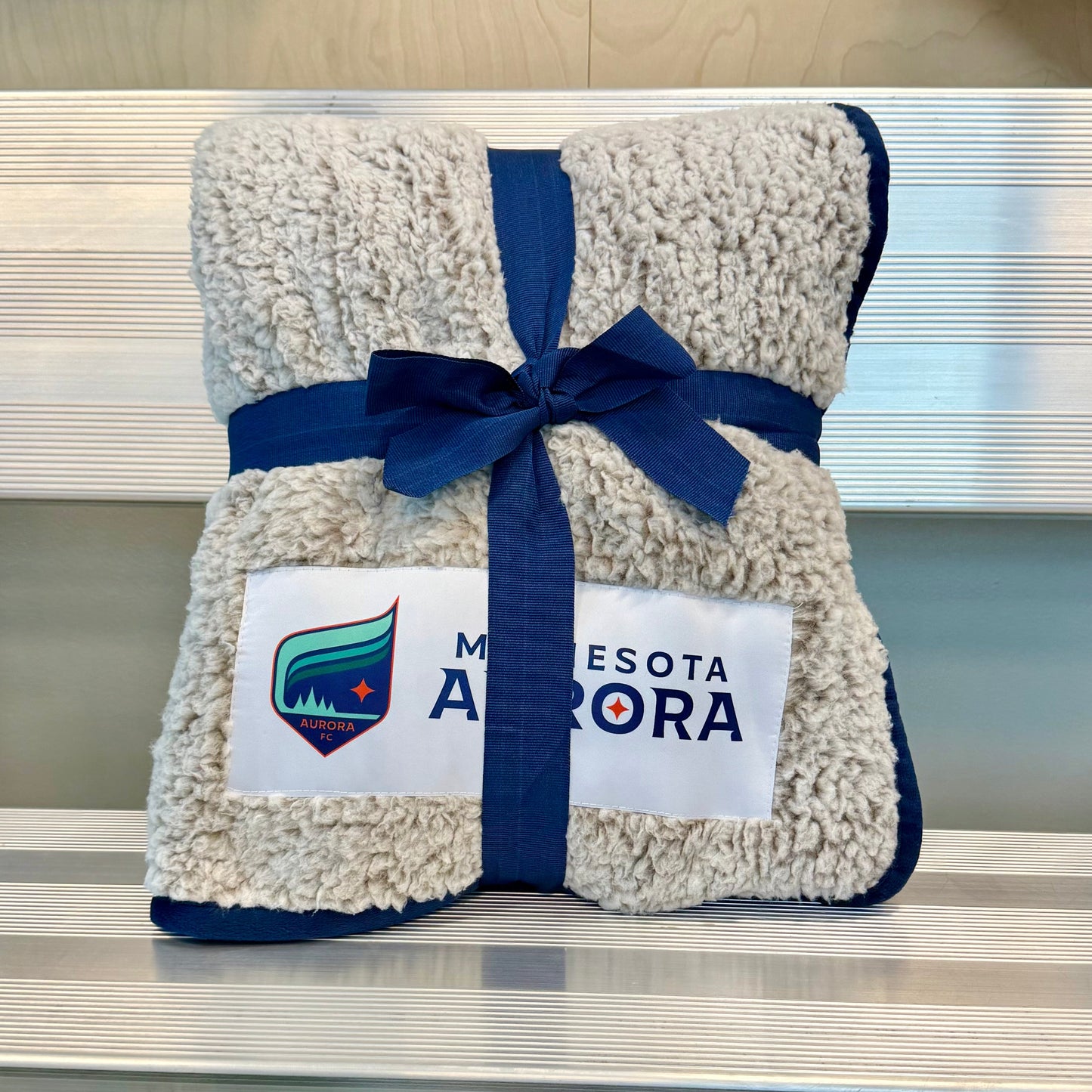 Aurora Navy Trimmed Fleece Blanket