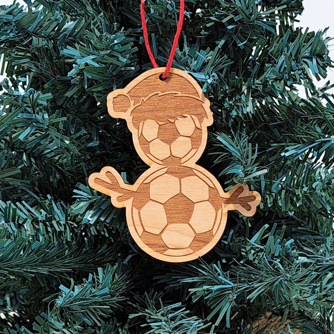 Soccer Snowman Wood Ornament