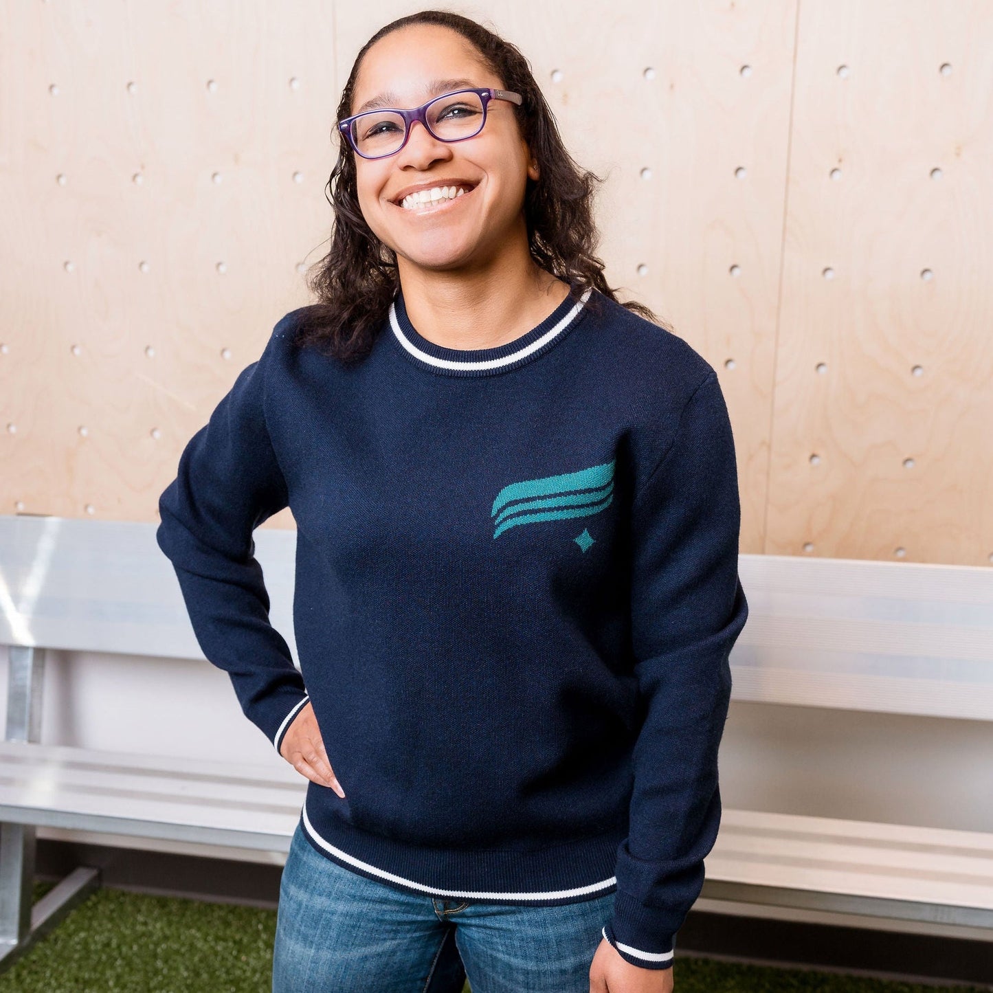 Aurora Crest Navy Crewneck Sweater