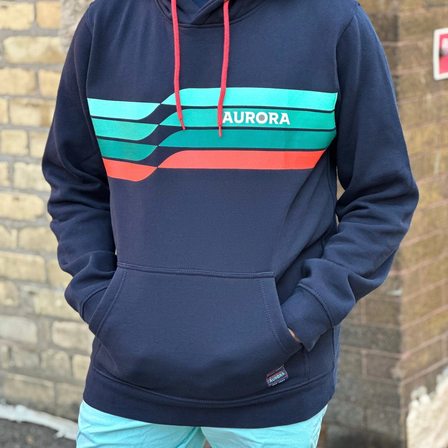 Borealis Striped Navy Raglan Hoodie (Unisex)