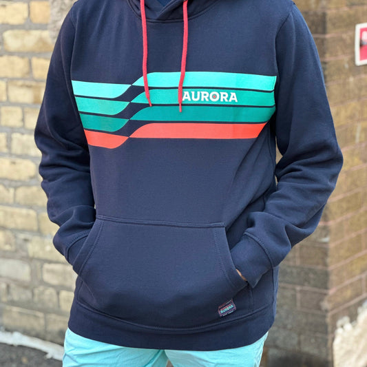 Borealis Striped Navy Raglan Hoodie (Fitted)